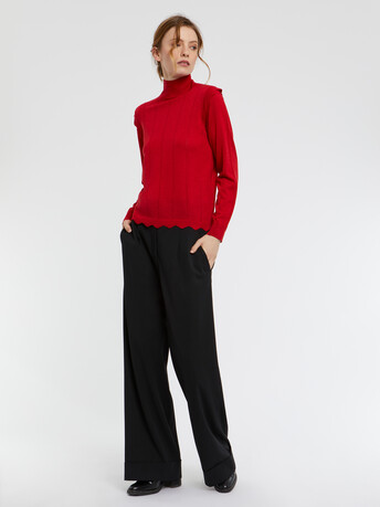 Wool and lurex turtleneck sweater with scalloped edging - Hibiscus