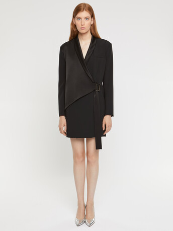 Tailored wrap satin-back crepe dress - Noir