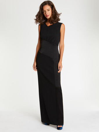 Robe longue de cérémonie en tissu crêpe - Noir