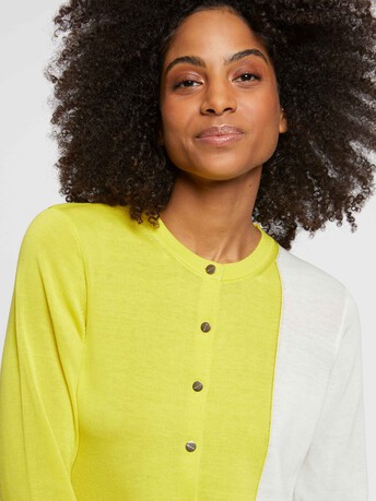 Gilet bicolore en soie et coton - Blanc casse / soleil