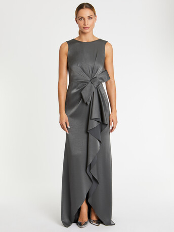 Robe longue de cérémonie à nœud en satin - Carbone