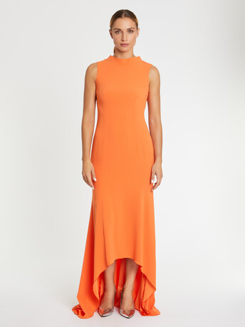 Satin-back crepe open-back evening gown - Tangerine