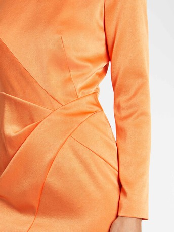 Robe courte croisée en crêpe de satin - Mandarine