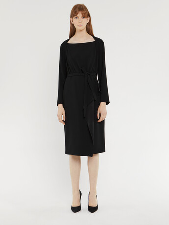 Belted satin-back crepe midi dress - Noir