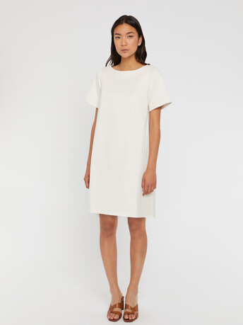 Mini straight-cut cotton-satin dress - Ivory