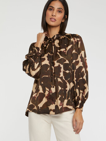 Floral viscose blouse - Ecorce/ sable