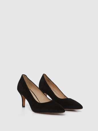 Escarpin à petit talon en cuir velours - Noir