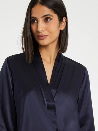 Wrap-effect silk top - Navy blue