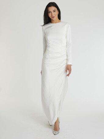 Robe longue en crêpe envers satin - Blanc casse