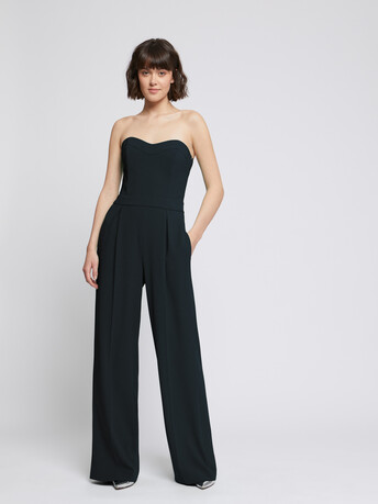Combinaison bustier en crêpe envers satin - Noir