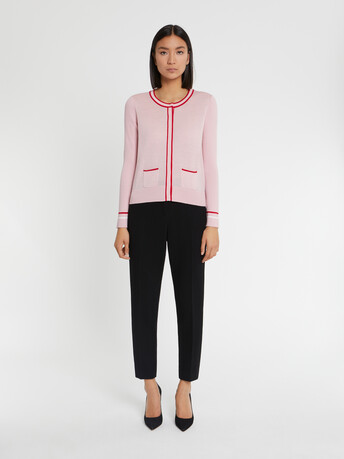 Cardigan passepoilé en laine mérinos - Rose / rouge