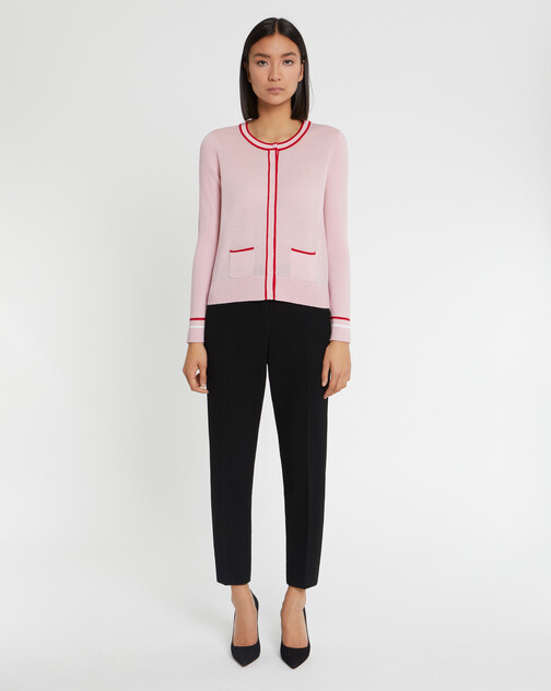Cardigan passepoilé en laine mérinos
