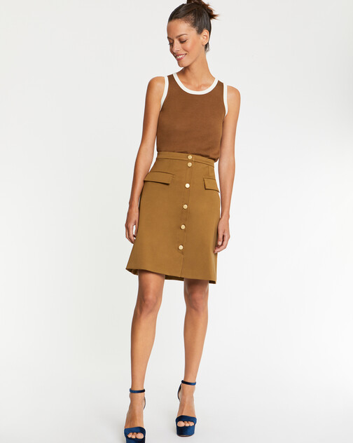Mini-jupe boutonnée en satin de coton stretch