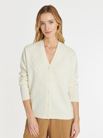 Cardigan en laine et cachemire - Blanc casse