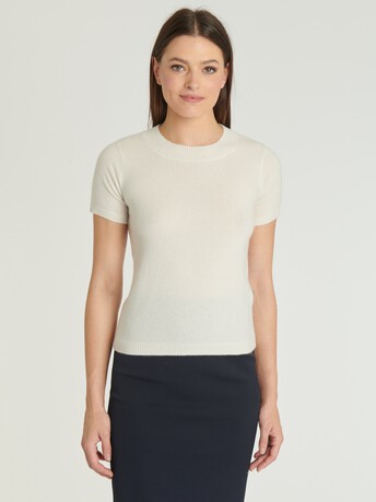 Pull manches courtes en cachemire - Blanc casse