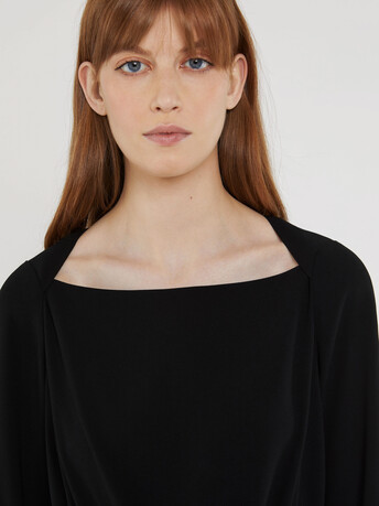 Belted satin-back crepe midi dress - Noir
