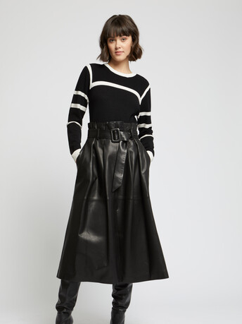 Long belted lambskin leather skirt - Noir