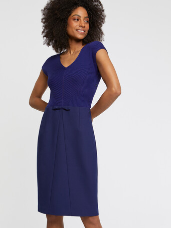 Robe courte droite en laine fine - Indigo