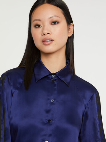 Chemise à manches plissées en satin fluide - Indigo