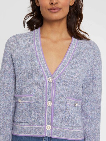 Mouliné-knit cardigan with pearl-effect buttons - Parme