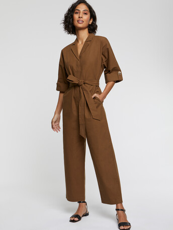 Cropped cotton-gabardine jumpsuit - Havane
