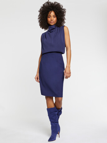 Jupe droite mi-longue en laine fine - Indigo