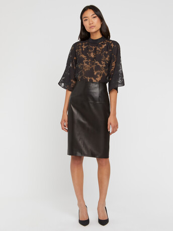 Top en organza dévoré à motif floral - Noir