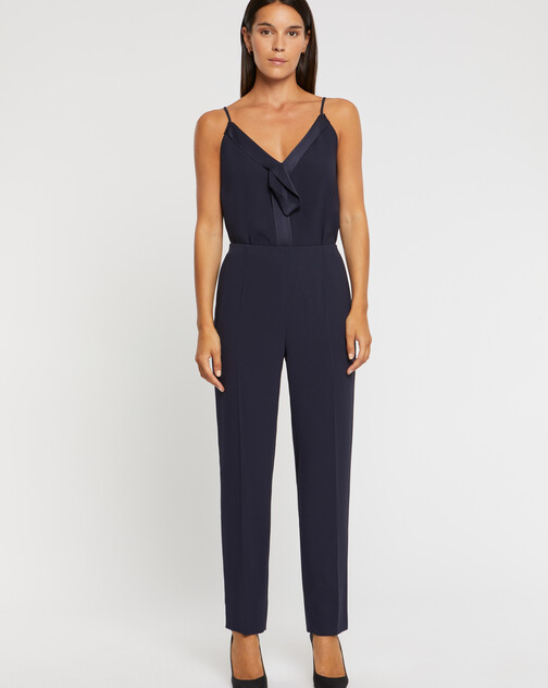 Pantalon droit en crêpe envers satin