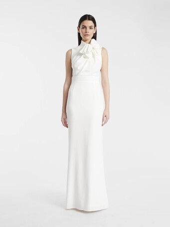 Robe longue de cérémonie en crêpe envers satin - Blanc casse