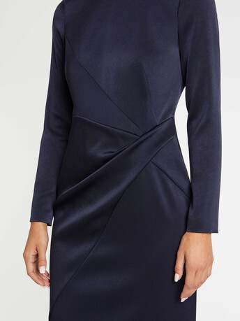 Robe longue en crêpe envers satin - Marine