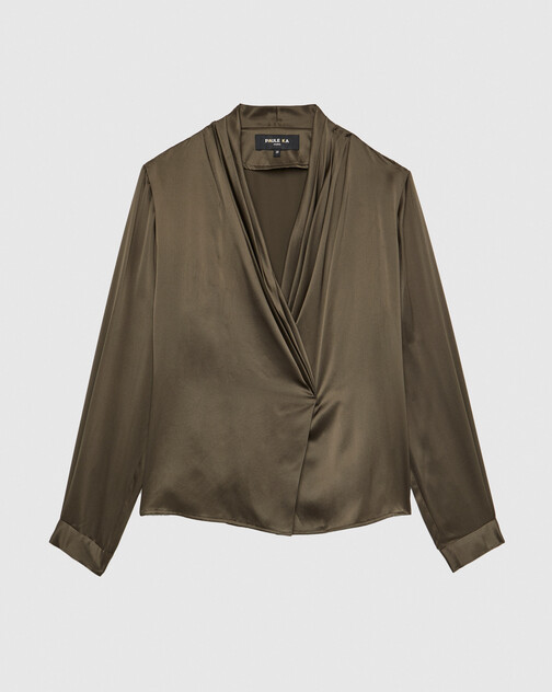 Wrap-effect silk top