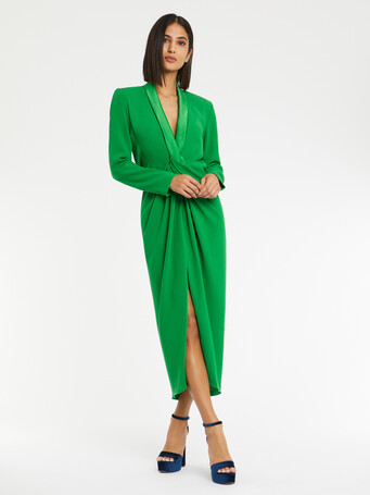 Robe mi-longue en crêpe envers satin - Vert