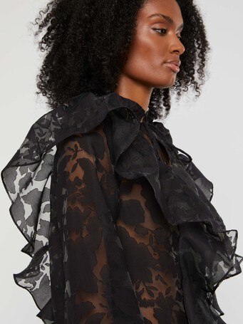 Blouse à volants en organza - Noir