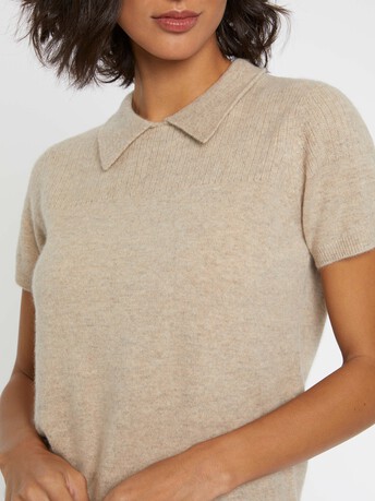Pull polo manches courtes en cachemire - Sable