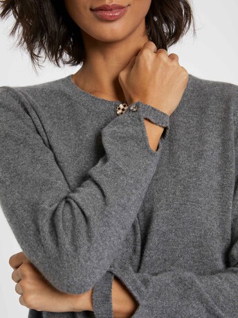 Cardigan à bouton bijou en cachemire - Gris
