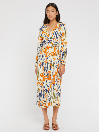 Robe longue portefeuille en viscose imprimé ethnique - multicolore