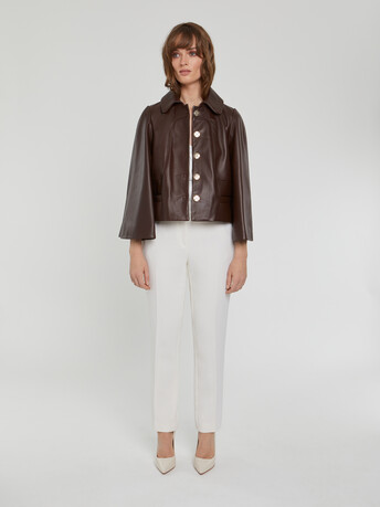 Cropped lambskin leather jacket - Brown