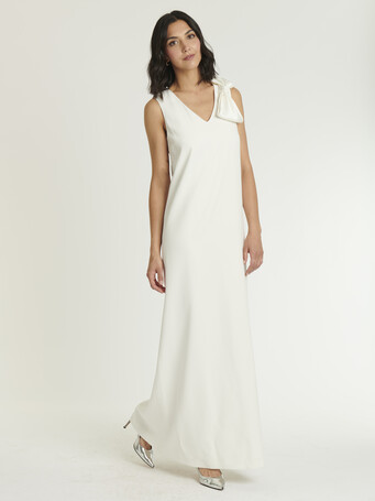 Robe longue en crêpe envers satin - Blanc casse