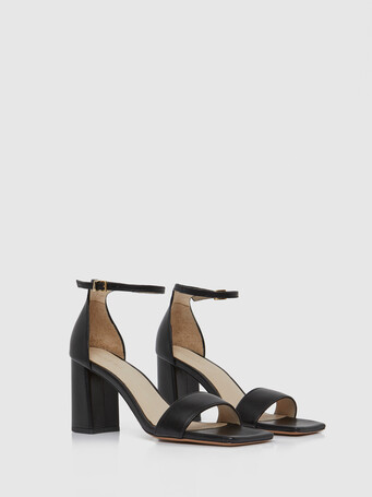 Sandales à talon en cuir lisse - Noir