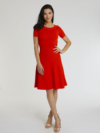 Robe patineuse en viscose milano - Sanguine/blanc casse