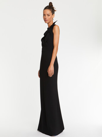 Robe longue à nœud en crêpe envers satin - Noir