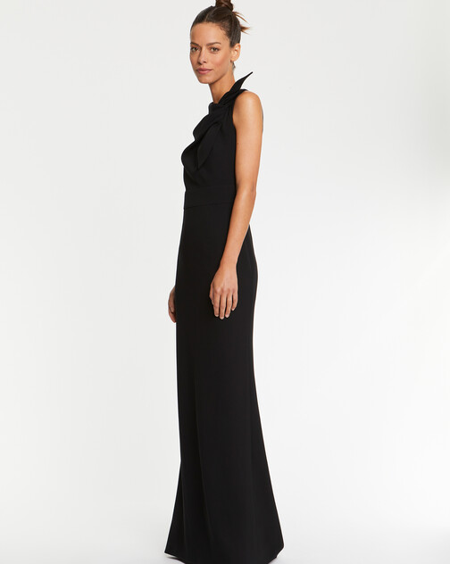 Robe longue à nœud en crêpe envers satin