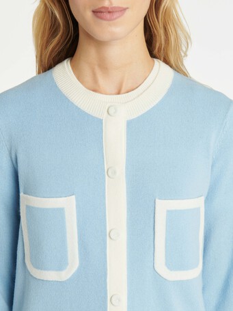 Cardigan long en laine et cachemire - Glacier / blanc casse