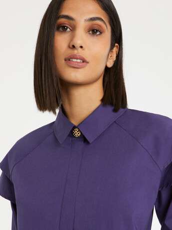 Cotton-poplin blouse with ruffled shoulders - Raisin
