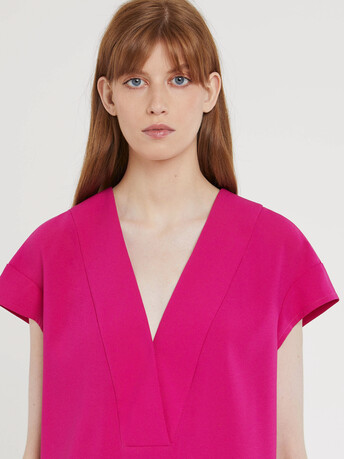 Haut col V en crêpe envers satin - Fuchsia