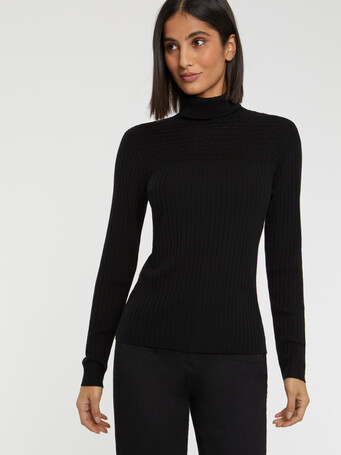 Pull col roulé en laine en maille côtelée - Noir