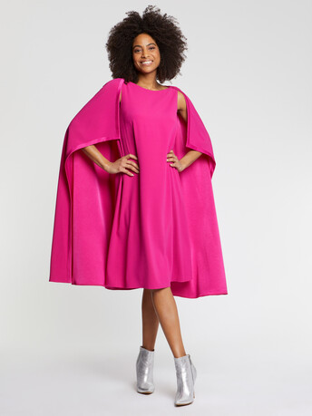 Robe cape en crêpe envers satin - Fuchsia