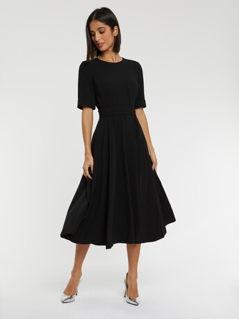 Robe midi ceinturée en crêpe envers satin - Noir