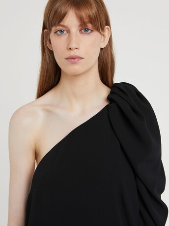 Short one-shoulder satin-back crepe dress - Noir