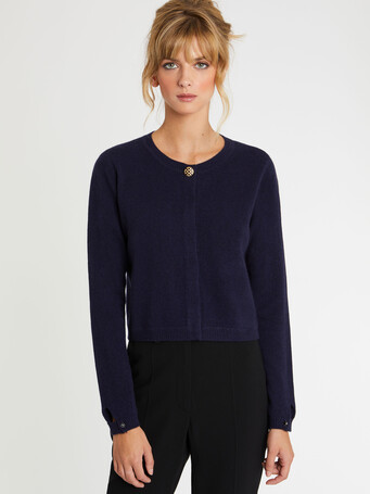 Cardigan à bouton bijou en cachemire - Marine